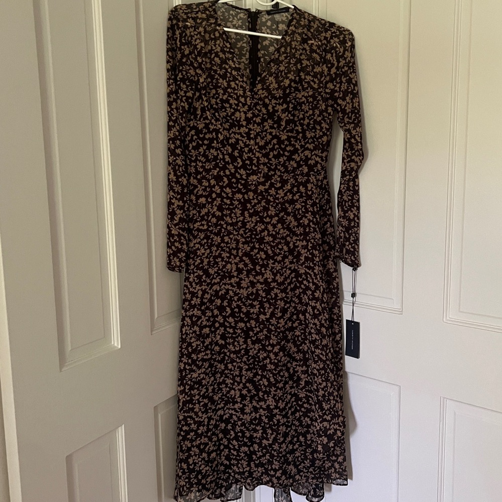 NWT tommy hilfiger brown and tan floral print midi long sleeve dress
